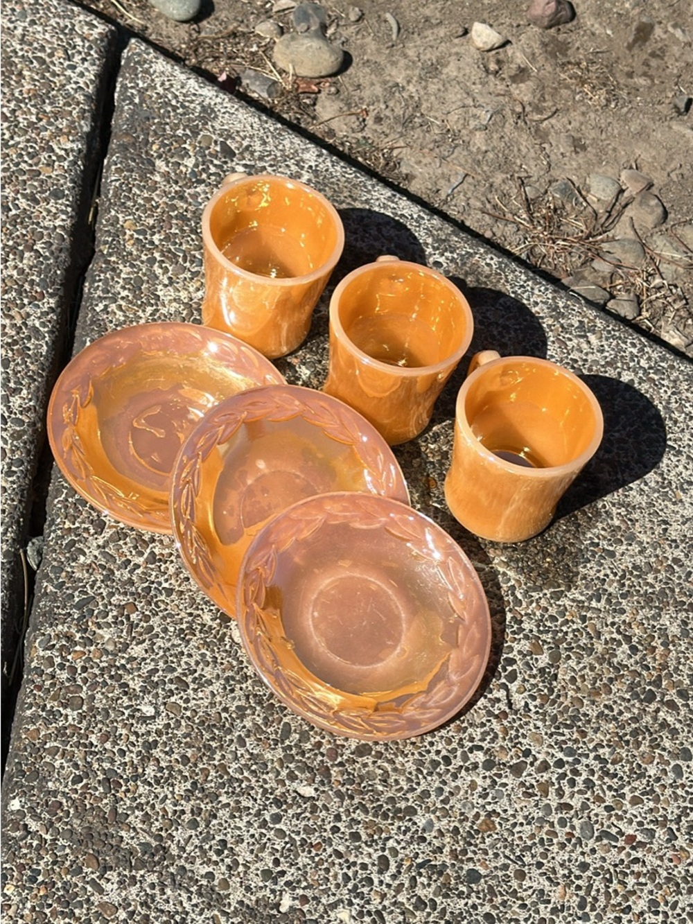 Iridescent Amber Glass Cup and Saucer Set - Home Dining